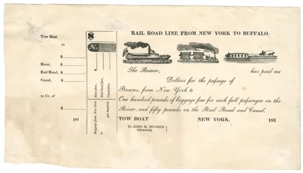 Línea de ferrocarril de Nueva York a Buffalo (boleto de remolcador), 1830s